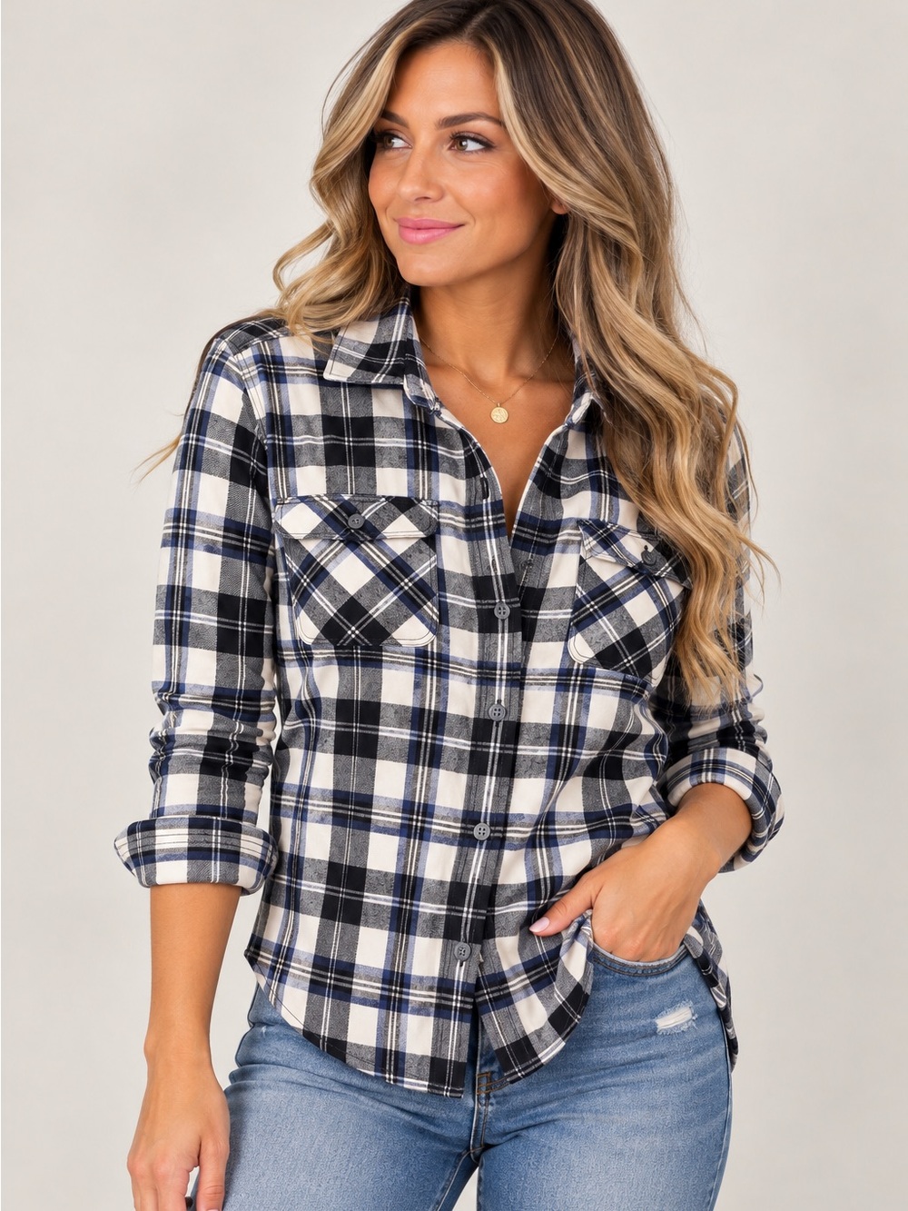 Eddie Bauer Women’s Medium Plaid Flannel Button Down Shirt NWOT